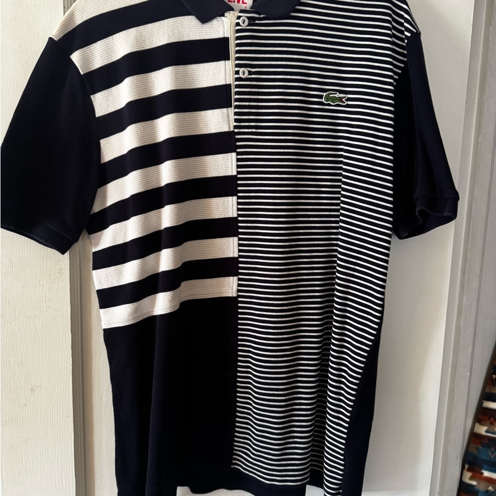 Lacoste Men's Black and White Striped Polo Shirt